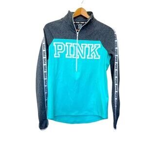 PINK Ultimate Activewear Jacket Sz S Womens Reflective Half Zip Pocket Teal Gray